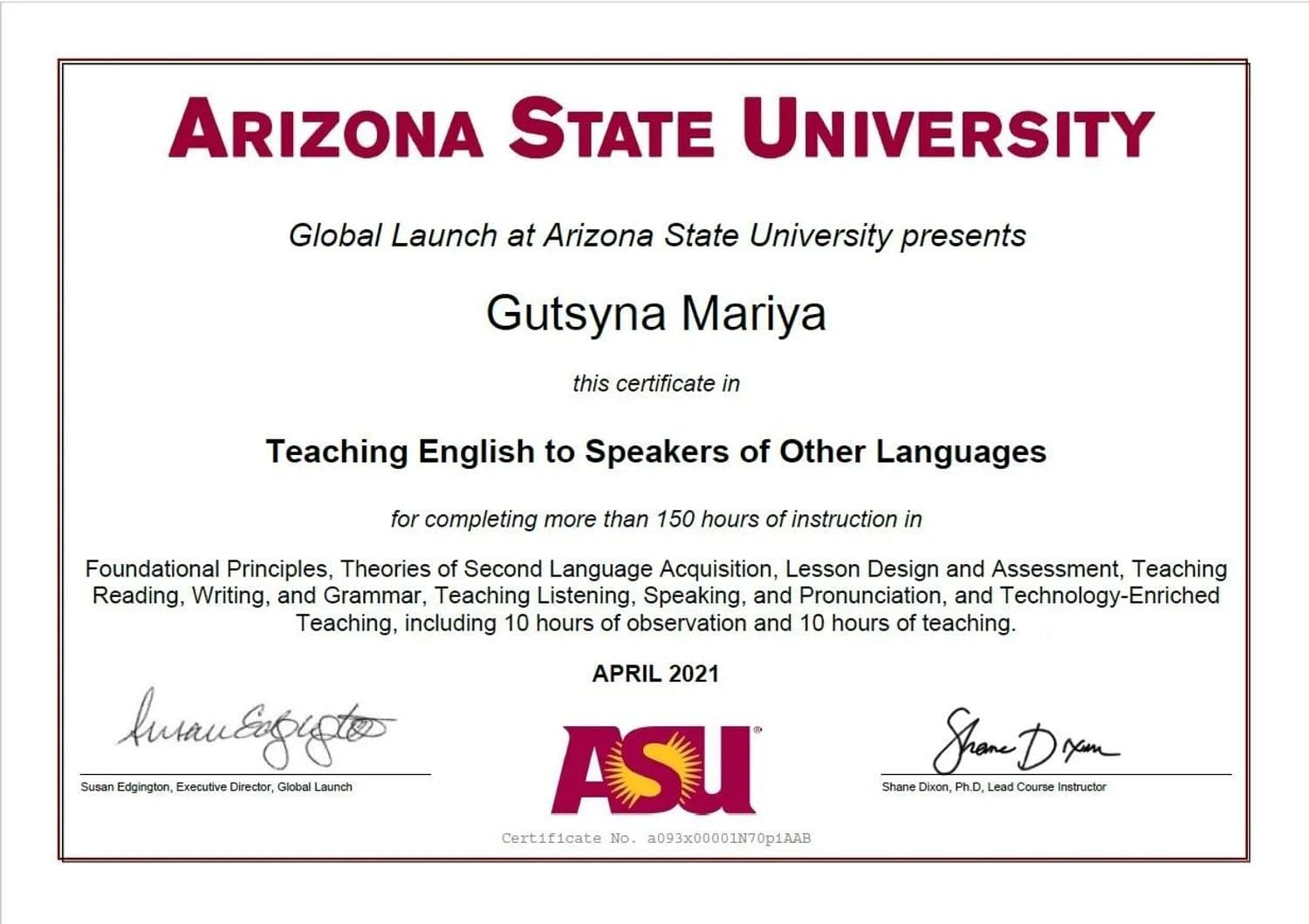 Teaching English to Speakers of Other Languages
